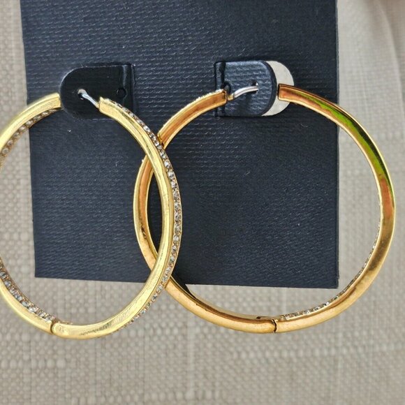 Nordstrom Women Earrings Hoop Round Crystal Accent Gold Tone Fashion Jewelry - Picture 4 of 12